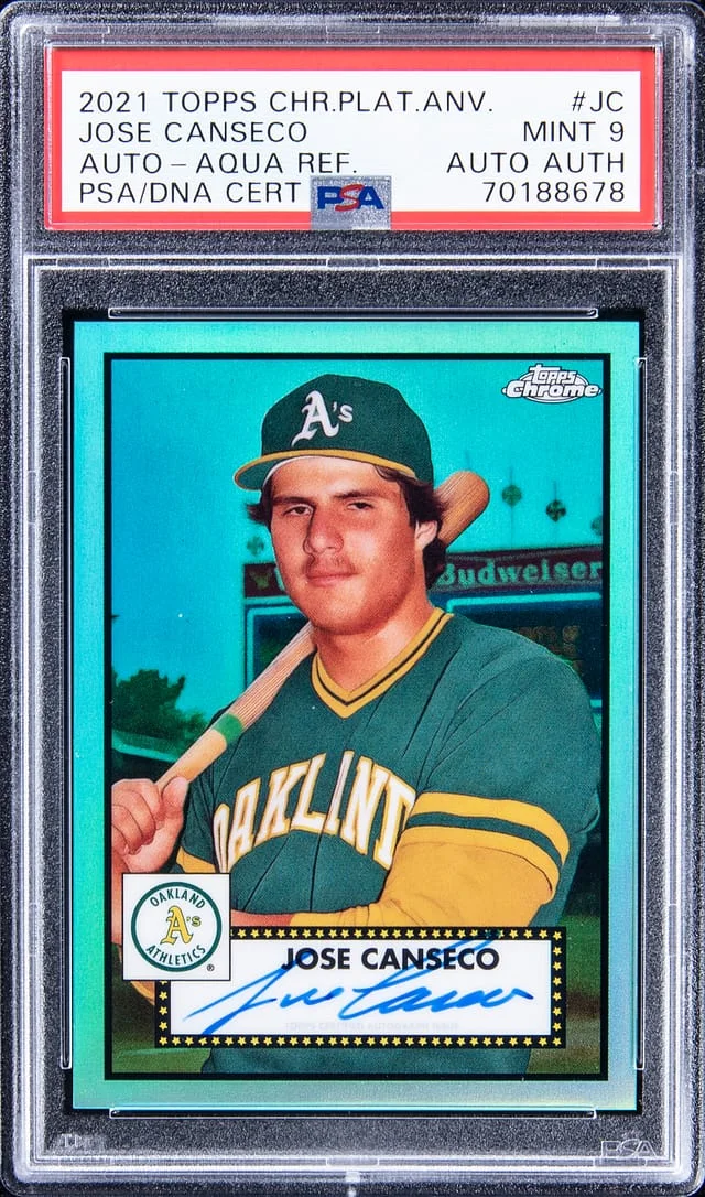 2021 Topps Chrome Platinum Anniversary Jose Canseco Autograph Aqua Refractor #PA-JC card image