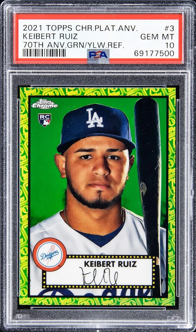 2021 Topps Chrome Platinum Anniversary Keibert Ruiz 70th Anniversary Green/Yellow Refractor #3 card image