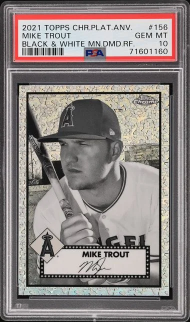 2021 Topps Chrome Platinum Anniversary Mike Trout Black & White Mini Diamond Refractor #156 card image