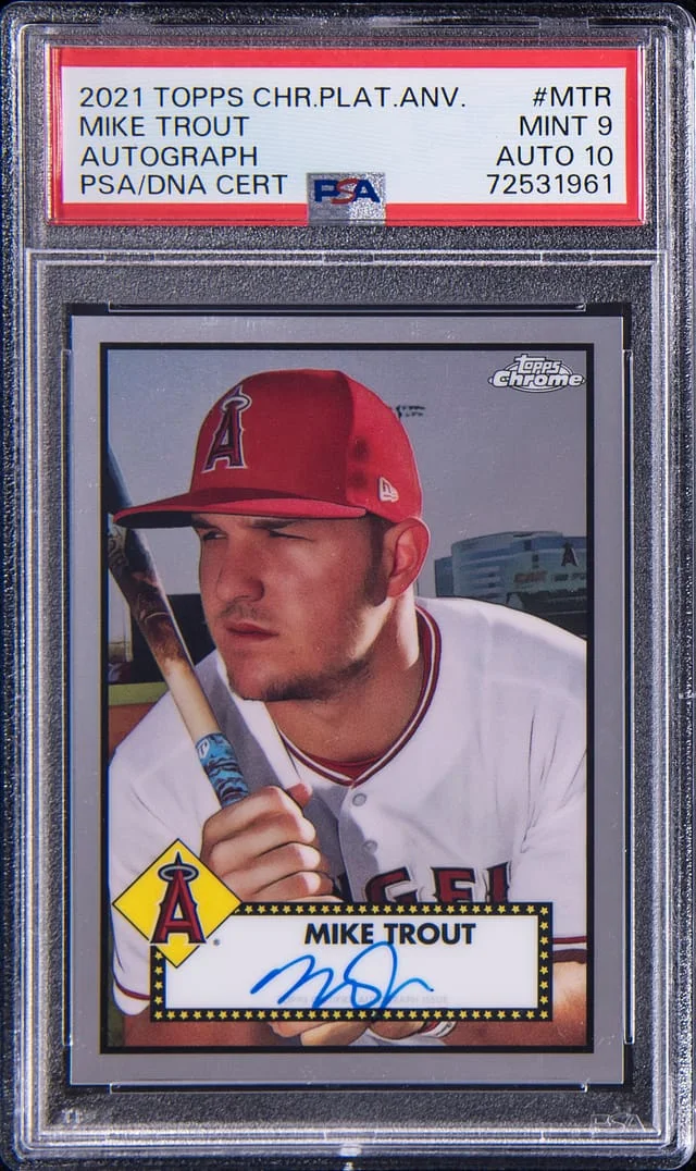 2021 Topps Chrome Platinum Anniversary Mike Trout Autograph #MTR card image