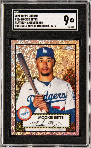 2021 Topps Chrome Platinum Anniversary Mookie Betts Rose Gold Mini-Diamond Refractor #166 card image