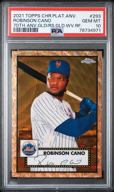 2021 Topps Chrome Platinum Anniversary Robinson Cano 70Th Anniversary Gold/Rose Gold Wave Refractor #293 card image