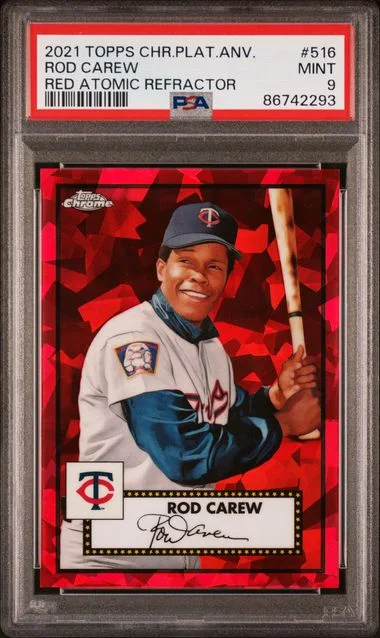 2021 Topps Chrome Platinum Anniversary Rod Carew Red Atomic Refractor #516 card image