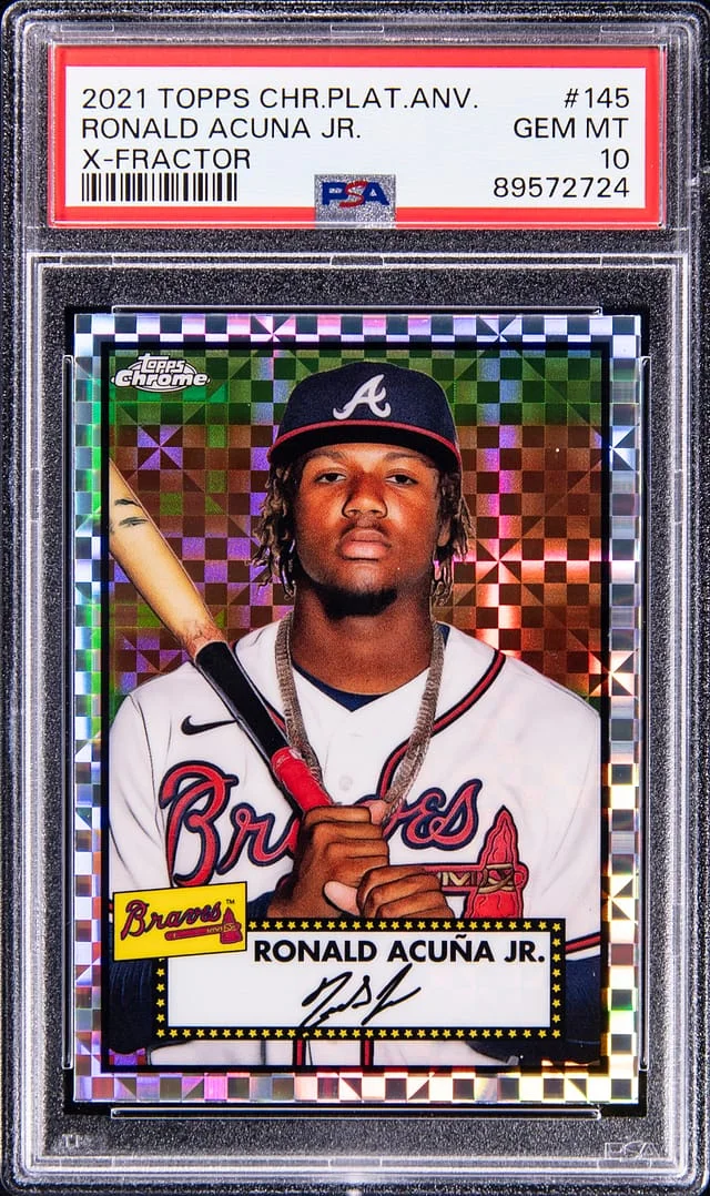 2021 Topps Chrome Platinum Anniversary Ronald Acuna Jr X-Fractor #145 card image