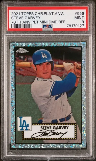 2021 Topps Chrome Platinum Anniversary Steve Garvey 70Th Anniversary Platinum Mini Diamond Refractor #556 card image