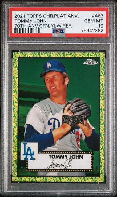 2021 Topps Chrome Platinum Anniversary Tommy John 70Th Anniversary Green/Yellow Refractor #483 card image