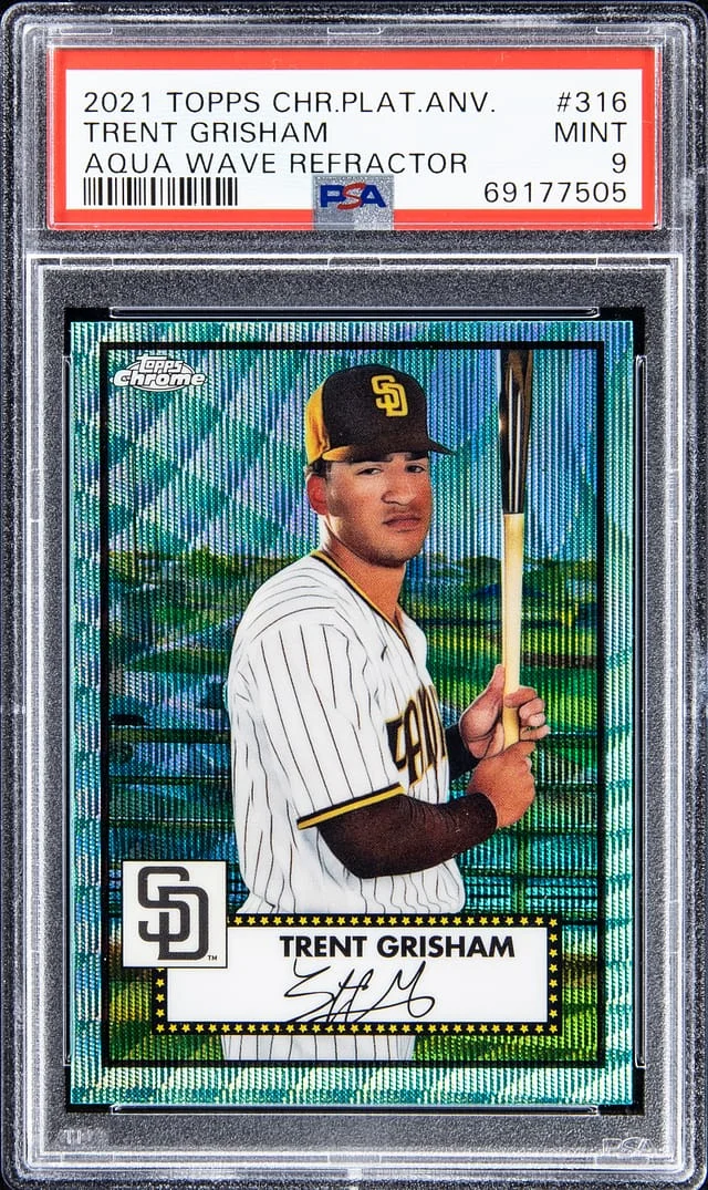 2021 Topps Chrome Platinum Anniversary Trent Grisham Aqua Wave Refractor #316 card image