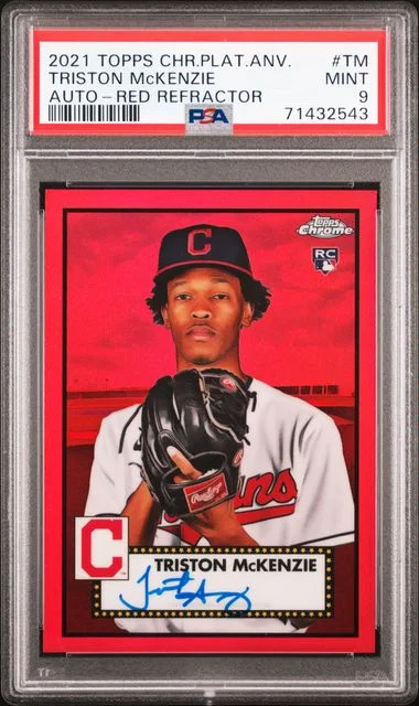 2021 Topps Chrome Platinum Anniversary Triston Mckenzie Autographs Red Refractor #PA-TM card image