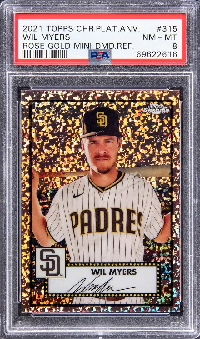 2021 Topps Chrome Platinum Anniversary Wil Myers Rose Gold Mini Diamond Refractor #315 card image