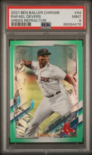 2021 Topps Chrome Rafael Devers Ben Baller Green Refractor #94 card image