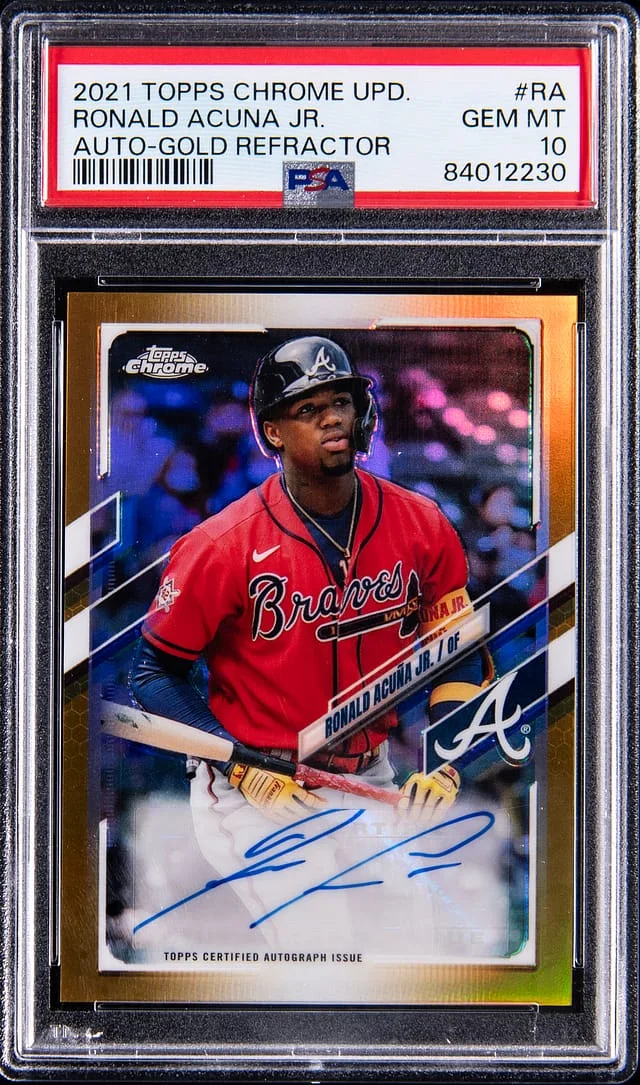 2021 Topps Chrome Ronald Acuna Jr. Autograph Gold Refractor #CUSA-RA card image