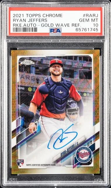 2021 Topps Chrome Ryan Jeffers Autographs Gold Wave Refractor #RARJ card image
