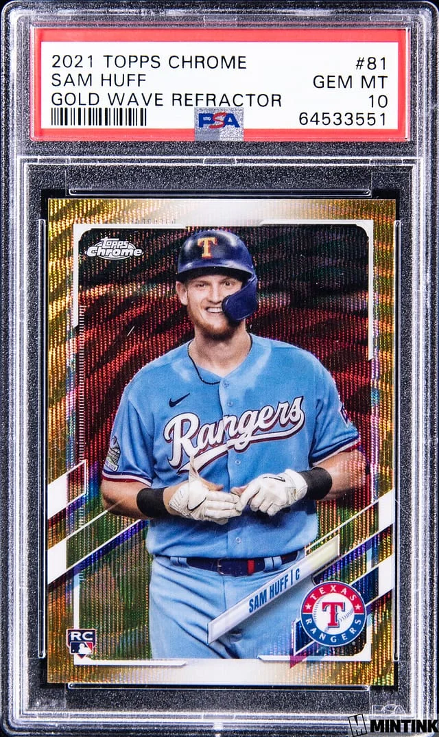 2021 Topps Chrome Sam Huff Gold Wave Refractor #81 card image
