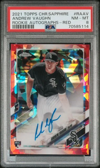 2021 Topps Chrome Sapphire Andrew Vaughn Autographs Red #RAAV card image