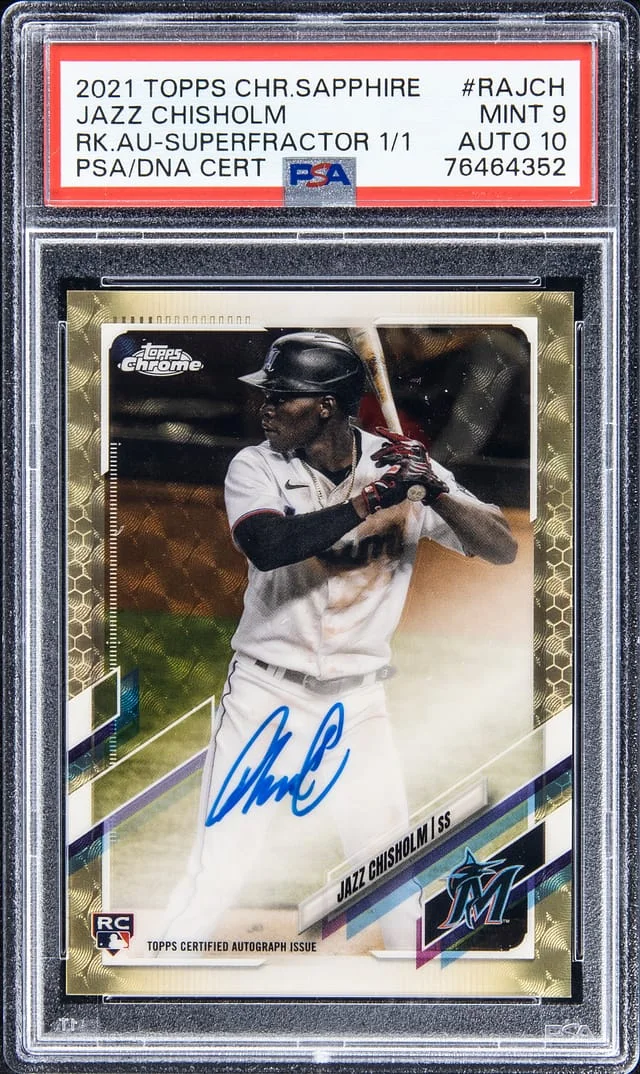 2021 Topps Chrome Sapphire Jazz Chisholm Autographs SuperFractor #RA-JCH card image
