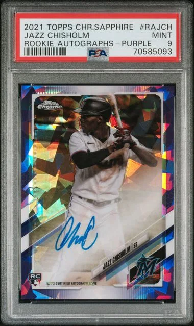 2021 Topps Chrome Sapphire Jazz Chisholm Autographs Purple #RAJCH card image
