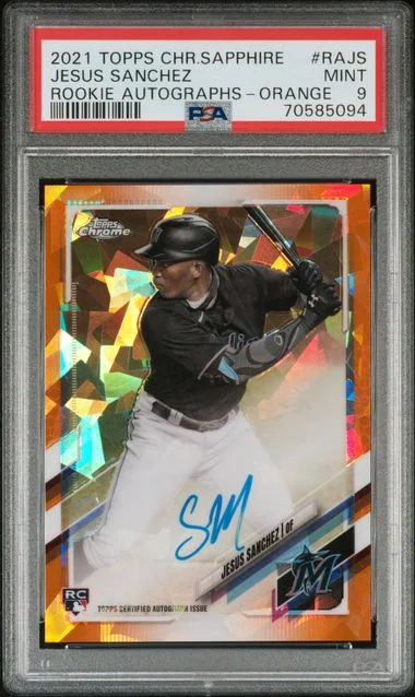 2021 Topps Chrome Sapphire Jesus Sanchez Autographs Orange #RAJS card image