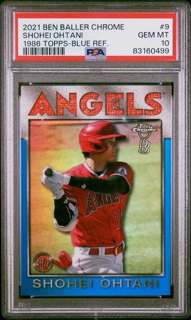 2021 Topps Chrome Shohei Ohtani Ben Baller 1986 Topps Blue Refractor #9 card image