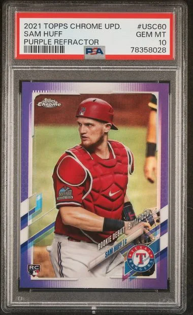 2021 Topps Chrome Update Sam Huff Purple Refractor #Usc60 card image