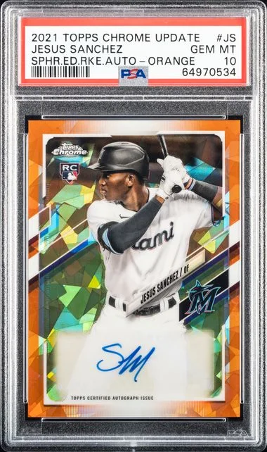 2021 Topps Chrome Update Sapphire Jesus Sanchez Edition Autographs Orange #JS card image