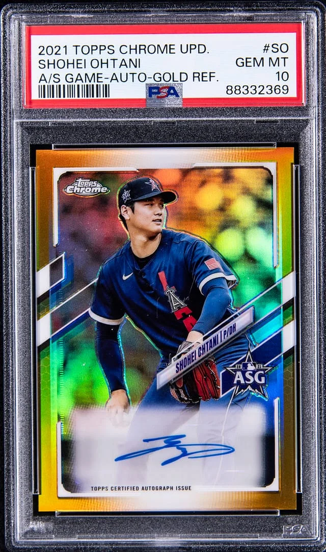 2021 Topps Chrome Update Shohei Ohtani All-Star Game Autograph Gold Refractor #SO card image