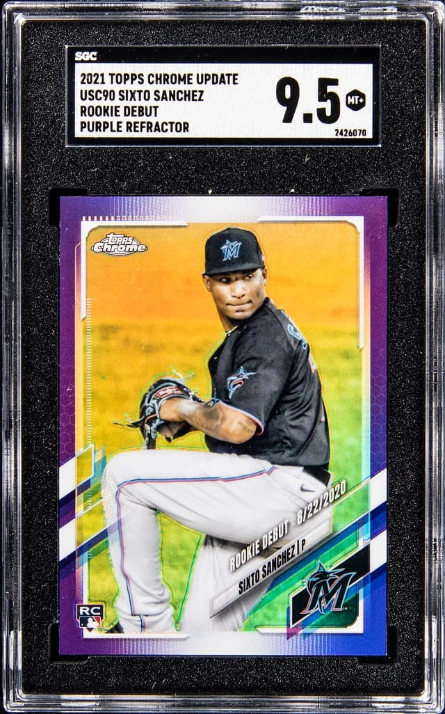 2021 Topps Chrome Update Sixto Sanchez Debut Purple Refractor #USC90 card image