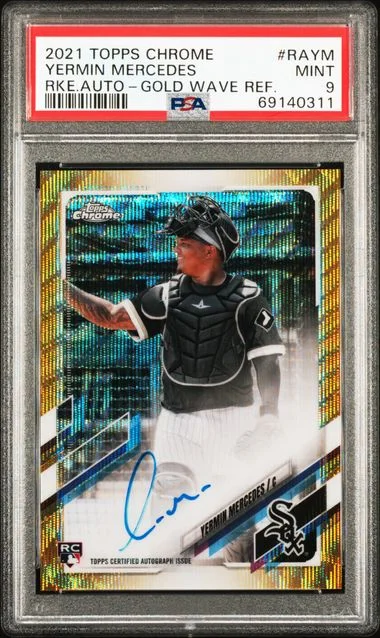 2021 Topps Chrome Yermin Mercedes Autographs Gold Wave Refractor #RA-YM card image