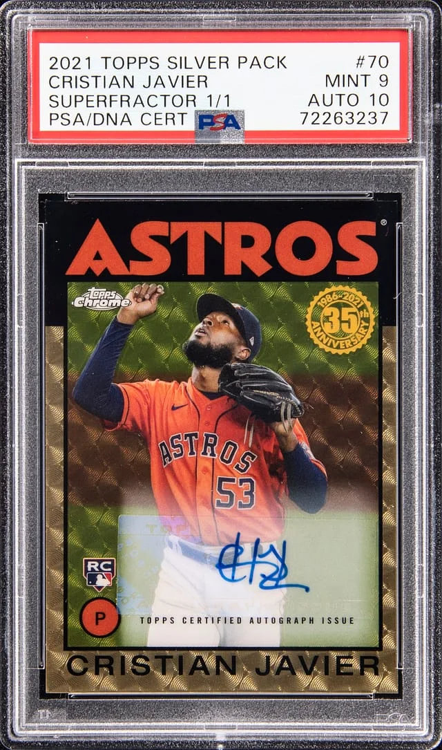 2021 Topps Cristian Javier Silver Pack 1986 Chrome Promo Autograph Red Refractor #86BC-70 card image