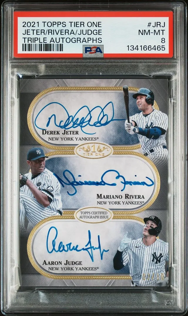 2021 Topps Derek Jeter/Mariano Rivera/Aaron Judge Multi-Signed Tier One Triple Autographs #TA-JRJ card image