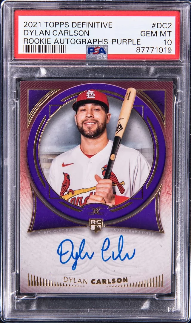 2021 Topps Dylan Carlson Definitive Autograph Purple #DC2 card image