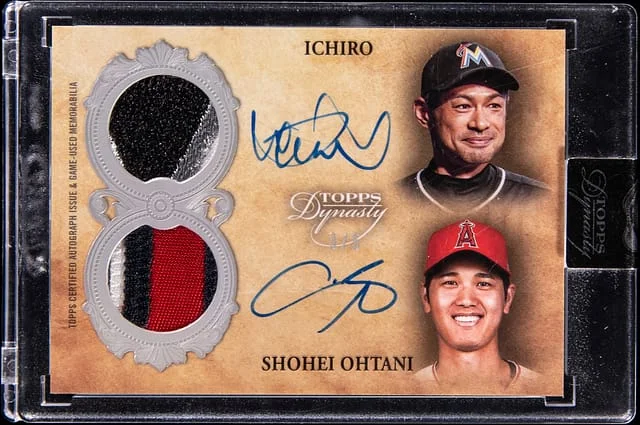 2021 Topps Dynasty Ichiro/Shohei Ohtani Dual Autograph Patch #DAPC-IO card image