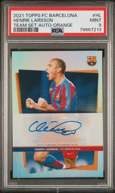 2021 Topps Fc Barcelona Team Set Autographs Orange Hl Henrik Larsson #no-number card image