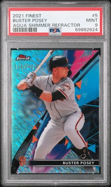 2021 Topps Finest Buster Posey Aqua Shimmer Refractor #5 card image