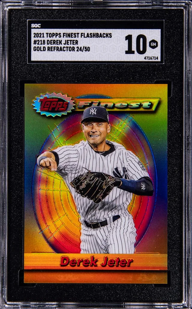 2021 Topps Finest Derek Jeter Flashbacks Gold Refractor #218 card image