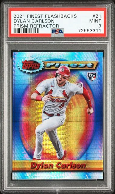 2021 Topps Finest Dylan Carlson Flashbacks Prism Refractor #21 card image