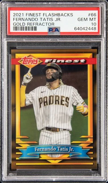 2021 Topps Finest Fernando Tatis Jr. Flashbacks Gold Refractor #66 card image