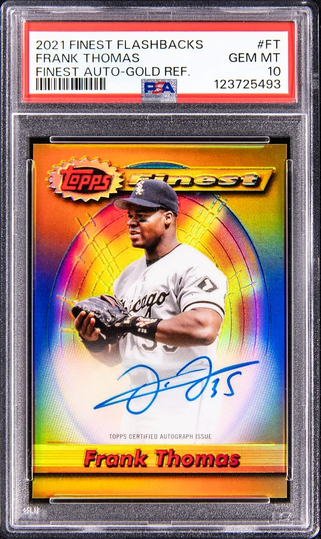 2021 Topps Finest Frank Thomas Flashbacks Finest Autograph Gold Refractor #FT card image