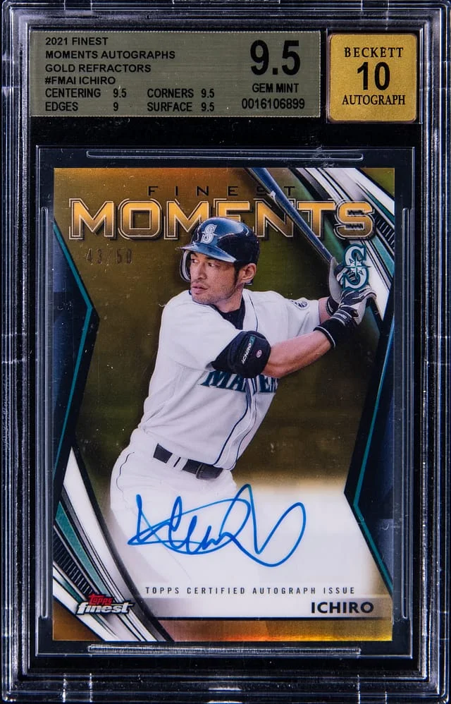 2021 Topps Finest Ichiro Moments Autographs Gold Refractors #FMAI card image