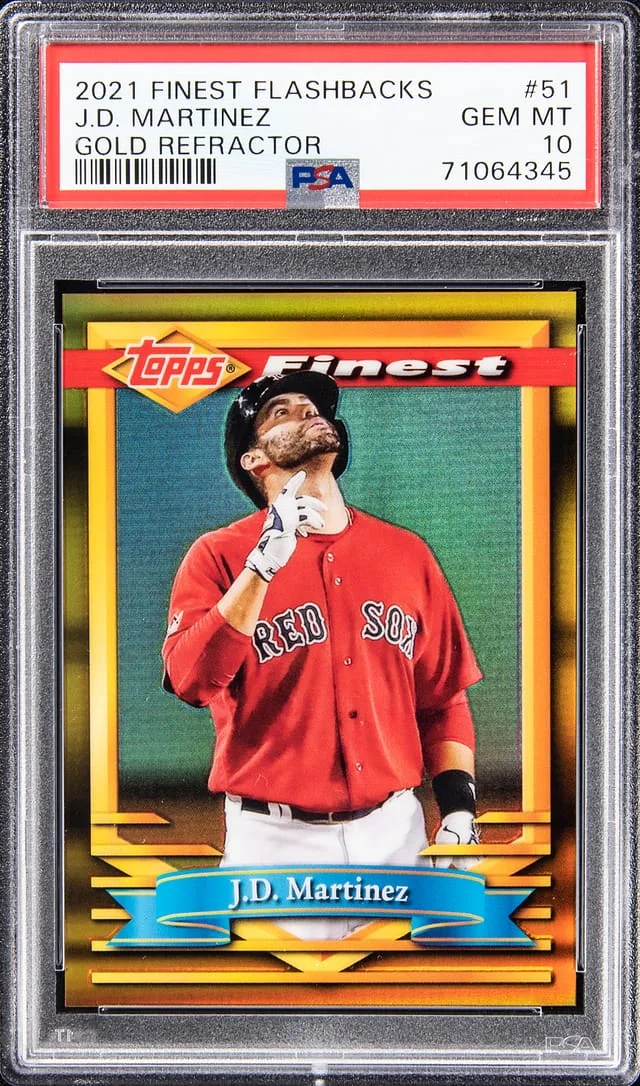 2021 Topps Finest J.D. Martinez Flashbacks Gold Refractor #51 card image