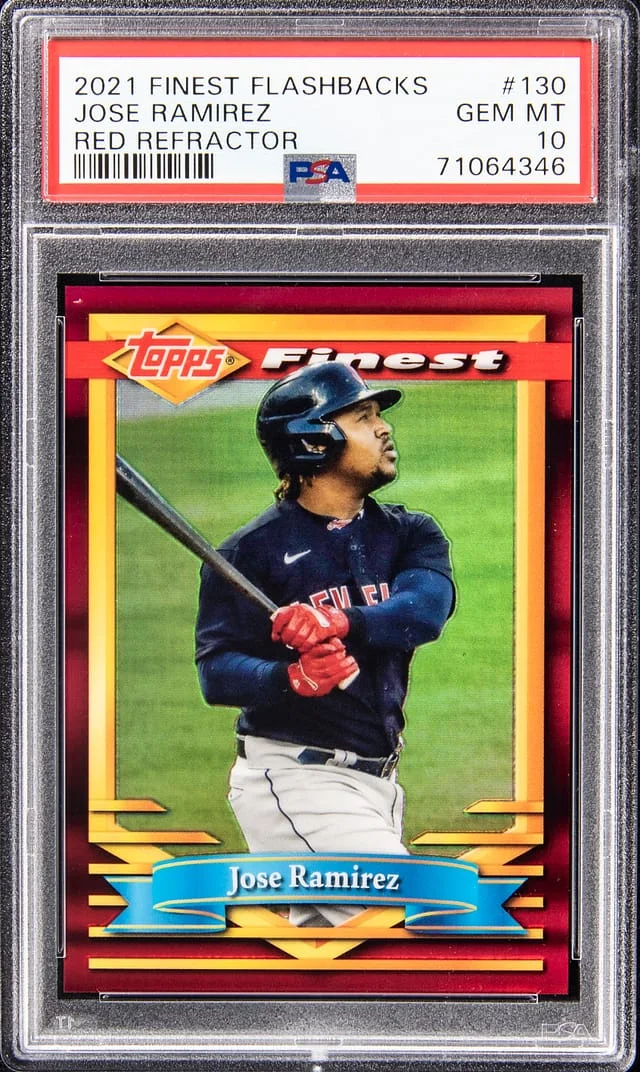 2021 Topps Finest Jose Ramirez Flashbacks Red Refractor #130 card image