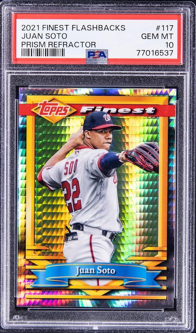 2021 Topps Finest Juan Soto Flashbacks Prism Refractor #117 card image