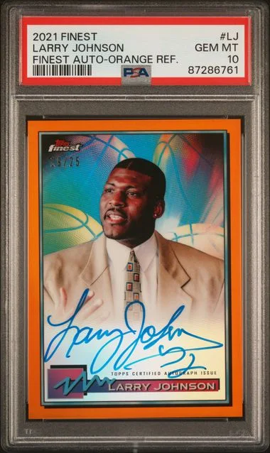 2021 Topps Finest Larry Johnson Finest Autographs Orange Refractor #LJ card image