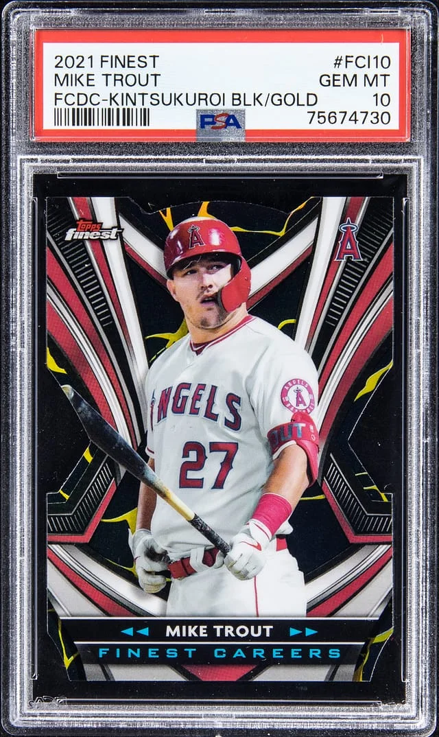 2021 Topps Finest Mike Trout Career Die Cuts Kintsukuroi Black Gold #FCI-10 card image