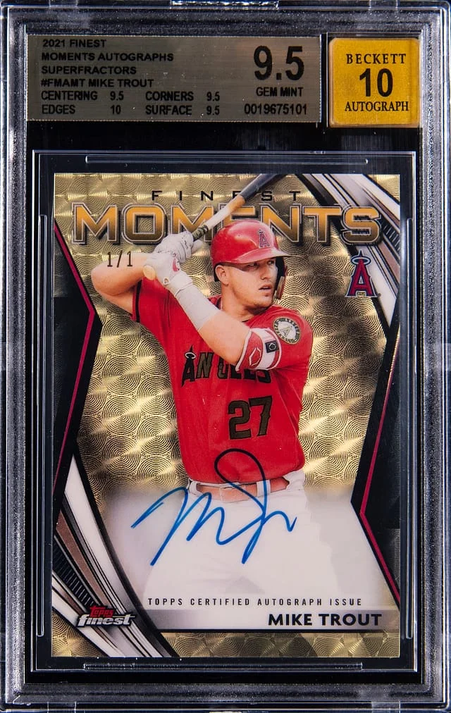 2021 Topps Finest Mike Trout Moments Autographs SuperFractor #FMA-MT card image