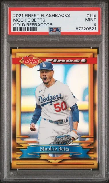 2021 Topps Finest Mookie Betts Flashbacks Gold Refractor #119 card image