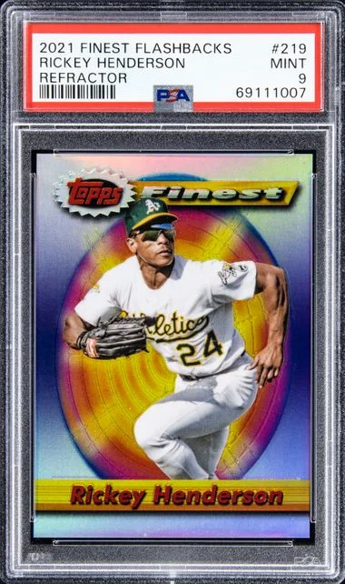 2021 Topps Finest Rickey Henderson Flashbacks Refractor #219 card image