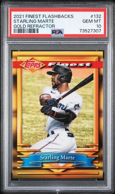 2021 Topps Finest Starling Marte Flashbacks Gold Refractor #132 card image
