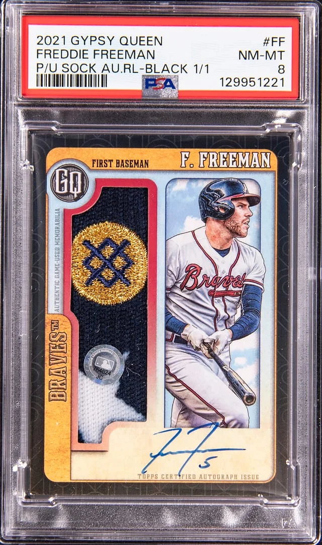 2021 Topps Gypsy Queen Freddie Freeman Pull-Up Sock Autograph Relic Black #PUSAR-FF card image