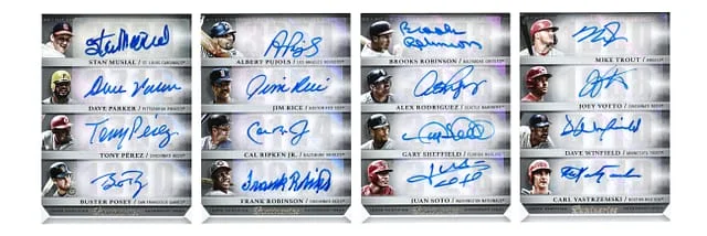 2021 Topps Hall of Famers & Stars Multi-Signed (40) Card - Featuring Ken Griffey Jr, Mike Trout, Ichiro Luminaries Hit Kings Ultimate Booklet #HITB-ULTB card image