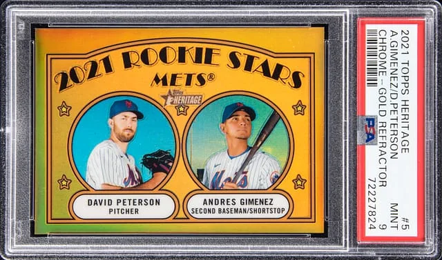 2021 Topps Heritage Chrome David Peterson/Andres Gimenez Gold Refractor #5 card image